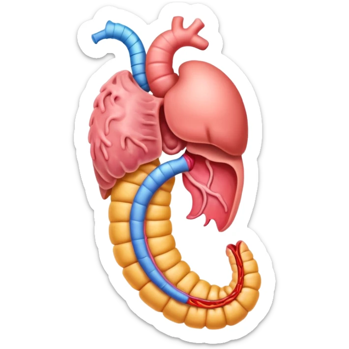 A detailed emoji of the human digestive system, showing the mouth, esophagus, stomach, and intestines, in a bright and colorful style. sticker