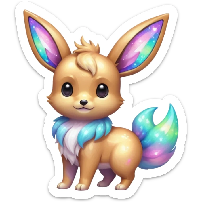 Kawaii Shiny Nebulae Colorful Pastel Iridescent Glittery Eevee Full Body sticker