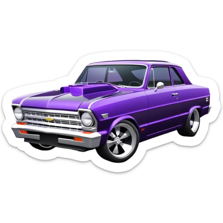 futuristic midnight-purple stealthy black metallic 1965 Chevy Nova SS street rat rod  retro modded sticker