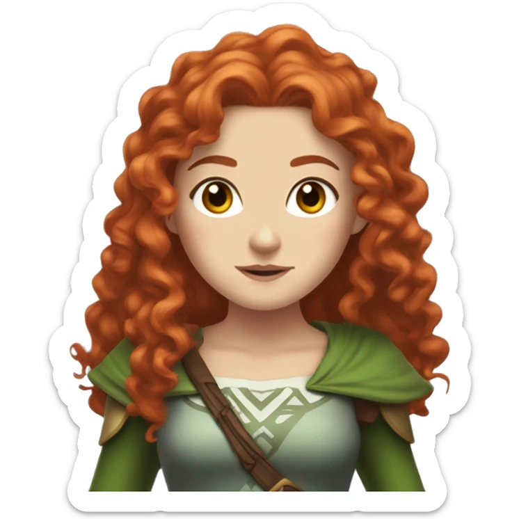 a white girl with long red curly hair and freckles, cosplaying Zelda sticker