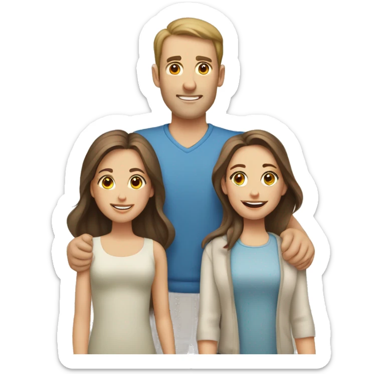 Caucasian family of four with man brown hair woman and two girls sticker