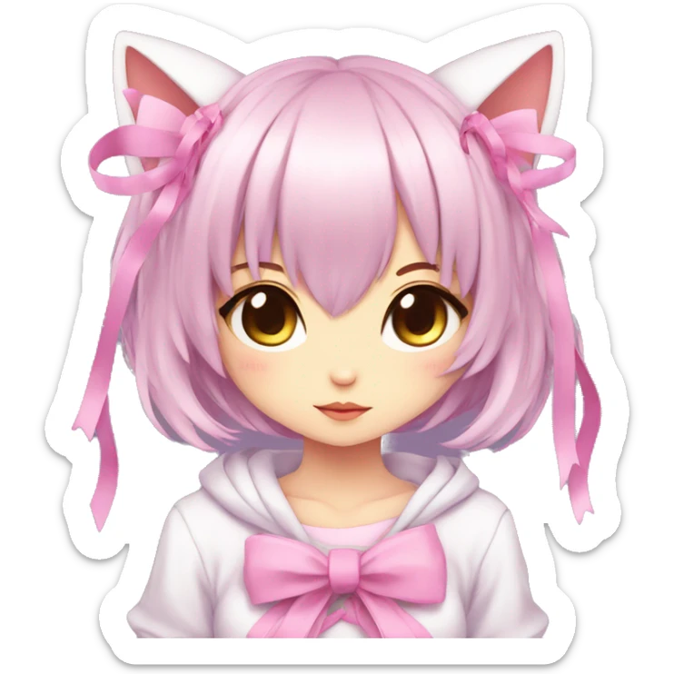Edgy Kawaii Cute Cool Beautiful Elegant Pretty Pastel Anime Catgirl with ribbons sticker