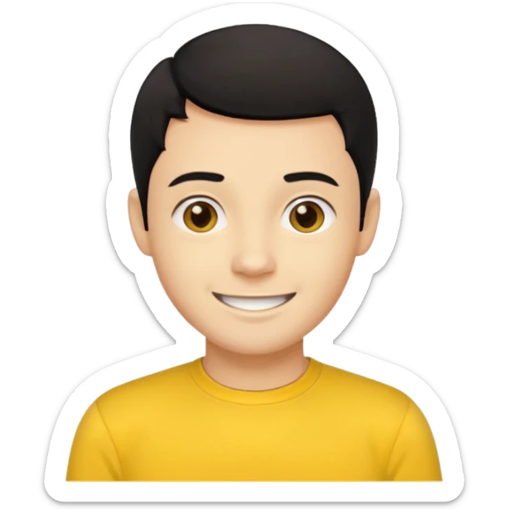 Sam Wiggle from the Wiggles with light skin, brown eyes, black hair, yellow skivvy shirt sticker