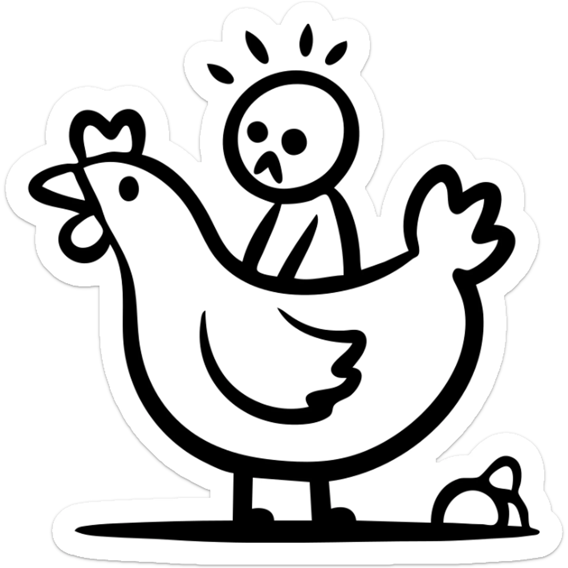 Minecraft chicken jockey - a small pixelated baby zombie riding on top of a white chicken, blocky style sticker