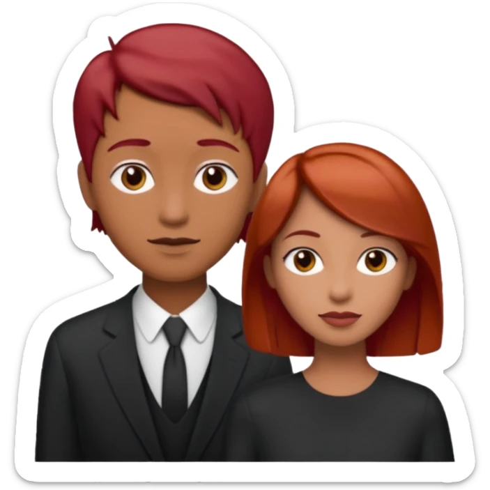 Mujer flaca con cabello mediano color rojo color de piel media, hombre de color medio moreno con cabello color negro, flaco sticker