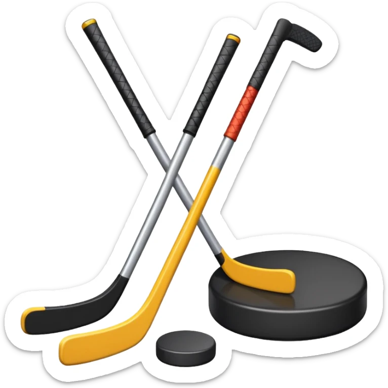 two hockey sticks crossing and a puck like the original apple hockey stick emoji sticker