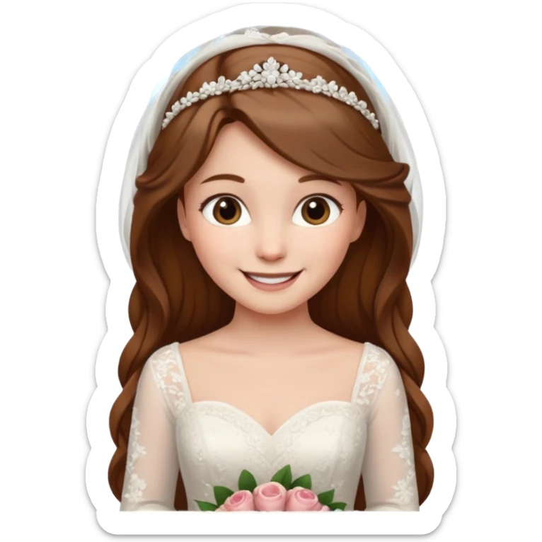 Chica blanca,pelo castaño y mondongos ,vestido novia, manga larga sticker
