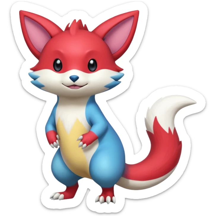 Colorful Painted Asian Cartoony Anime-styled Sneasel-Buizel-Zangoose-hybrid-fusion, full body sticker