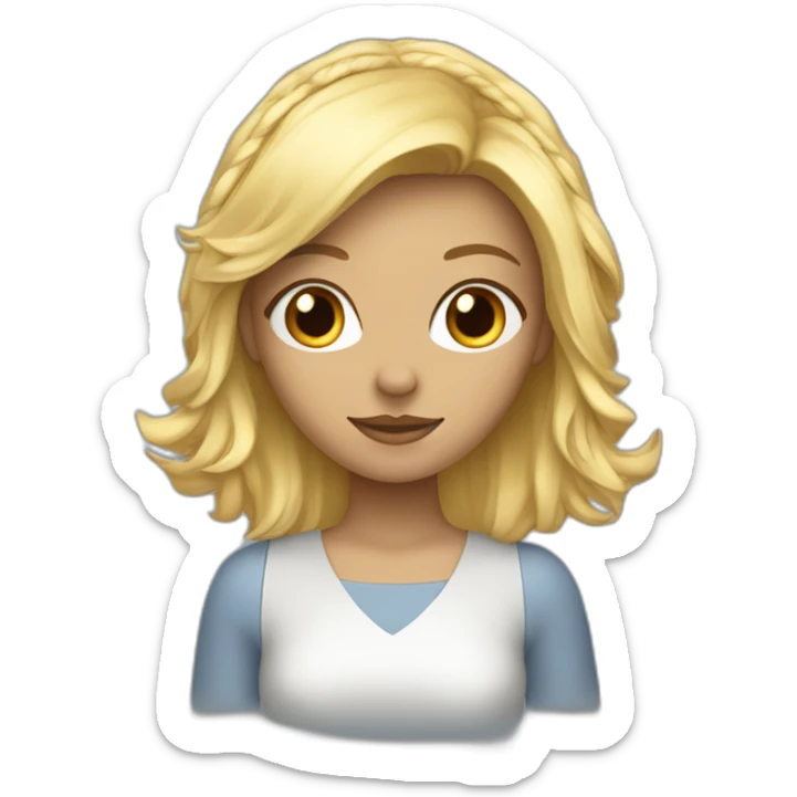 Femme yeux bleus, cheveux longs et blonds, avec un casque musique sticker