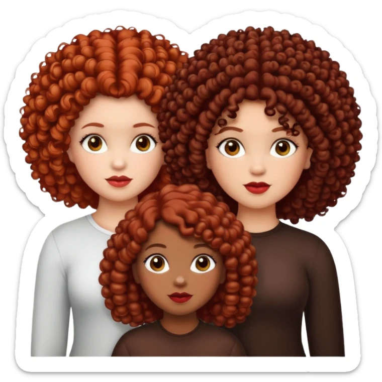 3 chicas.Una gordita rizada de color tigreñit claro oscuro, una coloradita faquita con el pelo pintado de color chocolate, una negrita de pelo afro, que todas sean bonitas plis. sticker