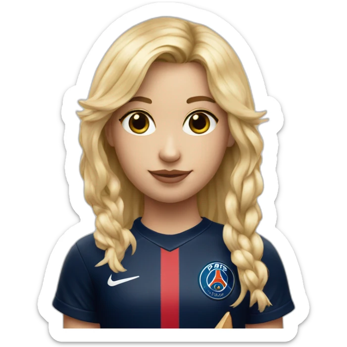 Blonde girl with a fringe, a PSG jersey and a baguette sticker