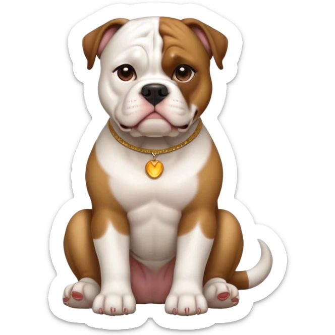 cinematic-[american bulldog]-realistic-full-body-sitting-emoji,-tail-resting-loosely-beside-its-paws,-head-tilted-dramatically,-sleek-[brown]-fur,-simplified-yet-realistic-focused-features,-highly-detailed,-glowing-with-an-almost-sarcastic-glow sticker