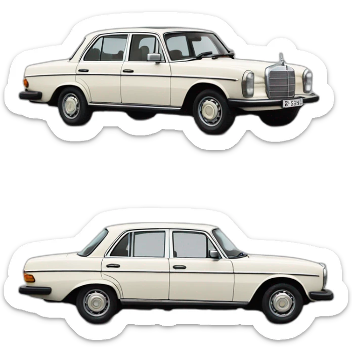 trip around galicia in a old white mercedes benz 1975 240d seafood sticker