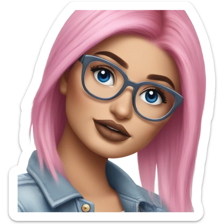 Photo Realistic kylie jenner stylish pink hair BLUE eyes and glasses happy  sticker