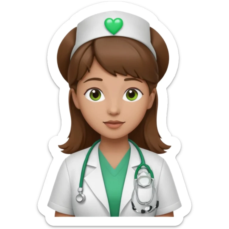 Brown hair Nurse with green heart and Gypsophila surround her  sticker