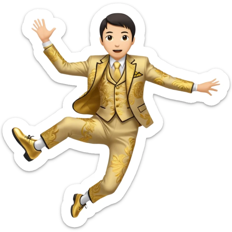 japanese yoshiro nakamatsu in crazy gold emroidered suit jumping in jumping shoes sticker