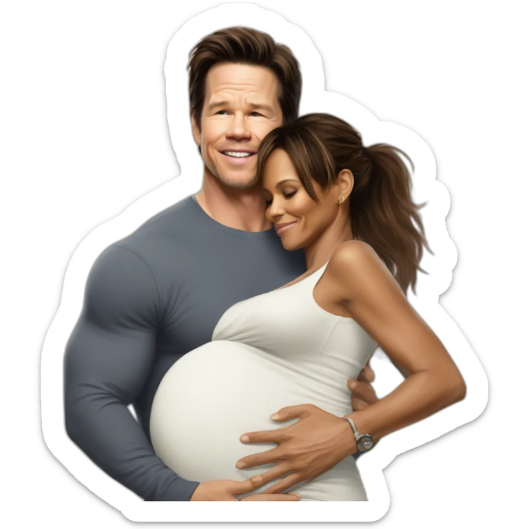 Pregnant mark Wahlberg being hugged by Halle berry sticker