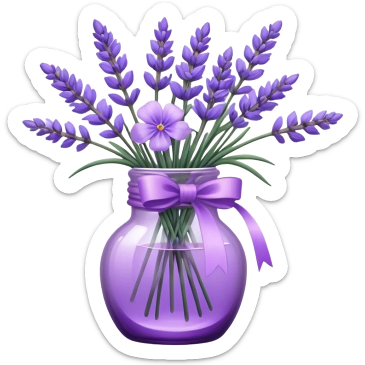 aesthetic bow in light purple , purple glass bottle and in it a beautiful bouquet of lavender sticker