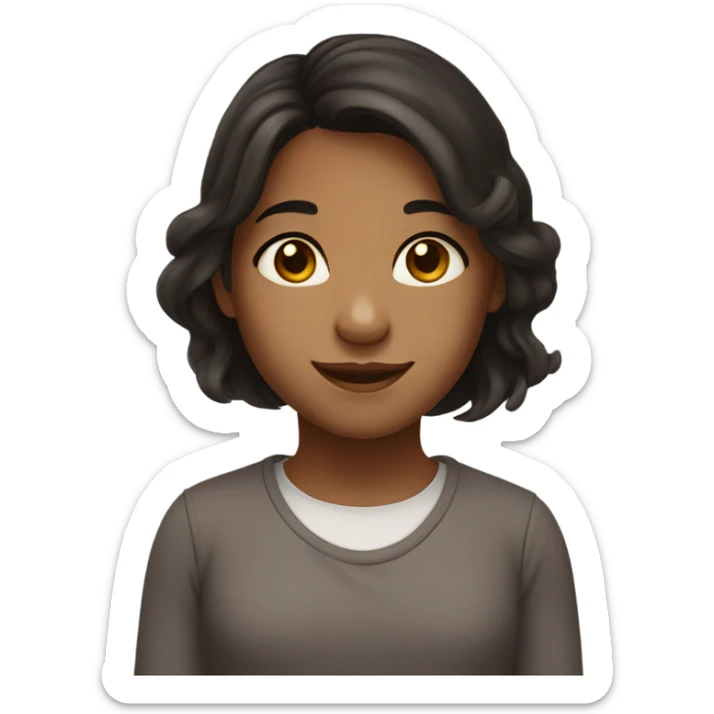 smiling girl with dark brown hair, afew freckles on her nose, and brown eyes sticker