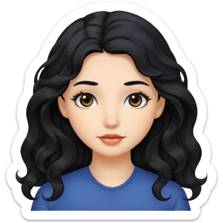 Beautiful girl,Black hair,wavy hair，long hair,Black eyes  sticker