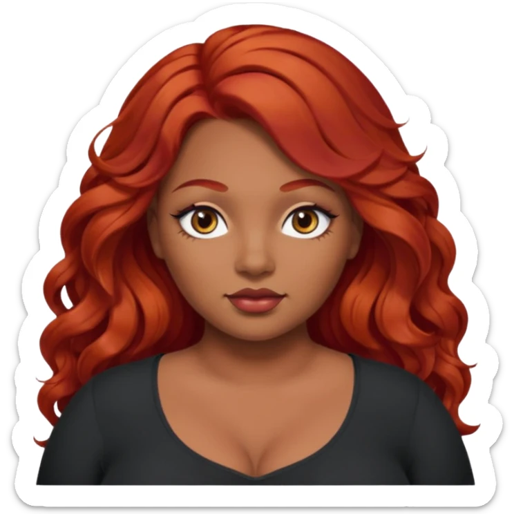 Plus size red hair brown face small eyes long hair Asian eyes small eyes wavy hair eye lashes  sticker