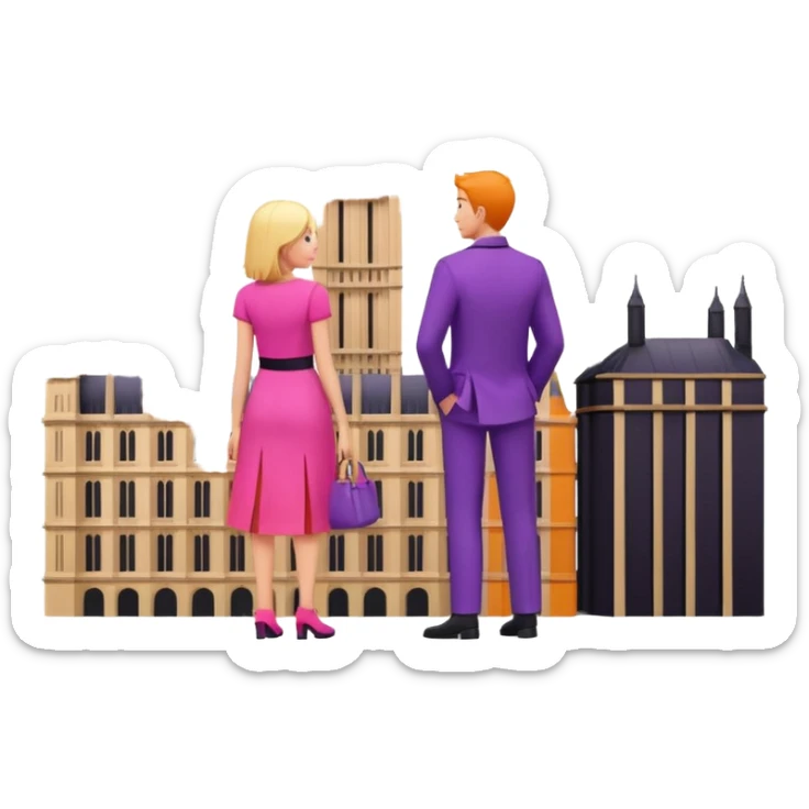 London Big ben and couple is seeing toward big ben and keep couple dress colourful pink,purple,orange,black and some lights sticker