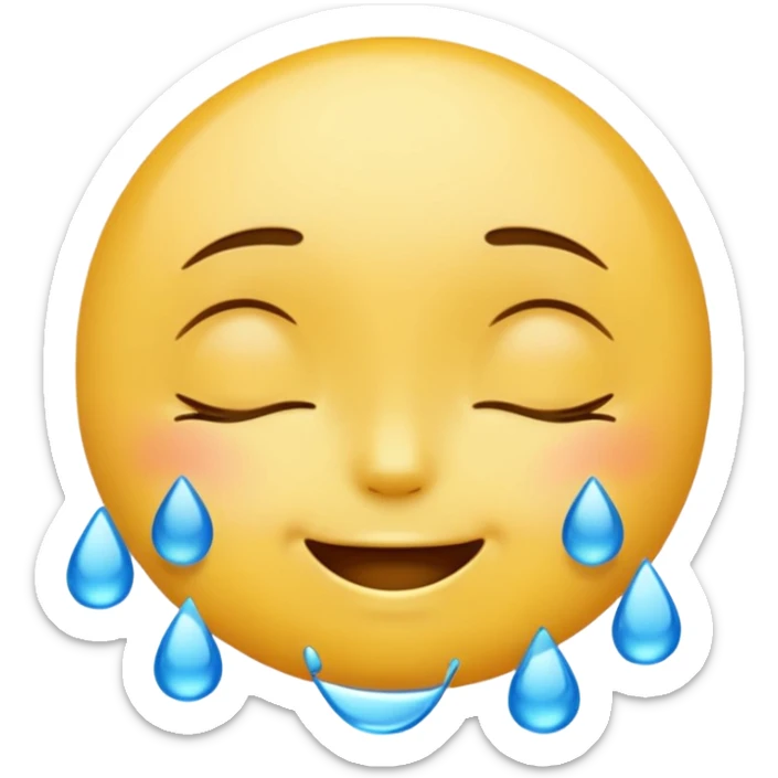 Yellow round emoji with closed eyes and a gentle smile—two wide, bright blue tears flow from under each eye. sticker