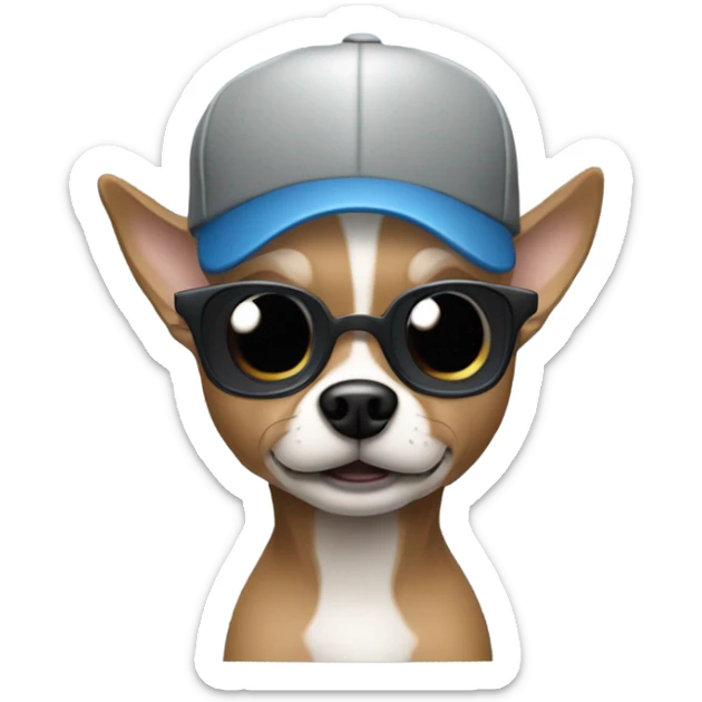 Man with blue eyes gray hair gray goatee wearing ball cap holding black long haired chihuahua sticker