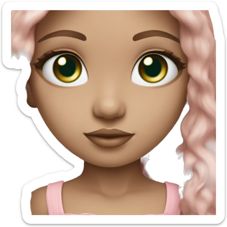 Forest green doll eyes, brown hair, feminine, pink, girl, angelic sticker