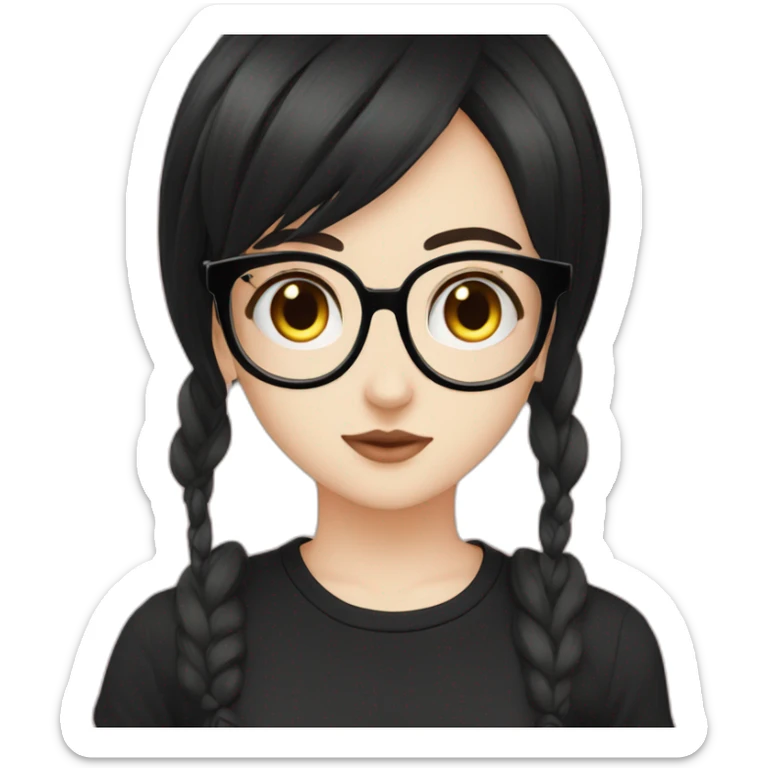 Anime+Bella+Goth-girl-dark-hair-with-glasses-black-tshirt+perfectly-centered sticker