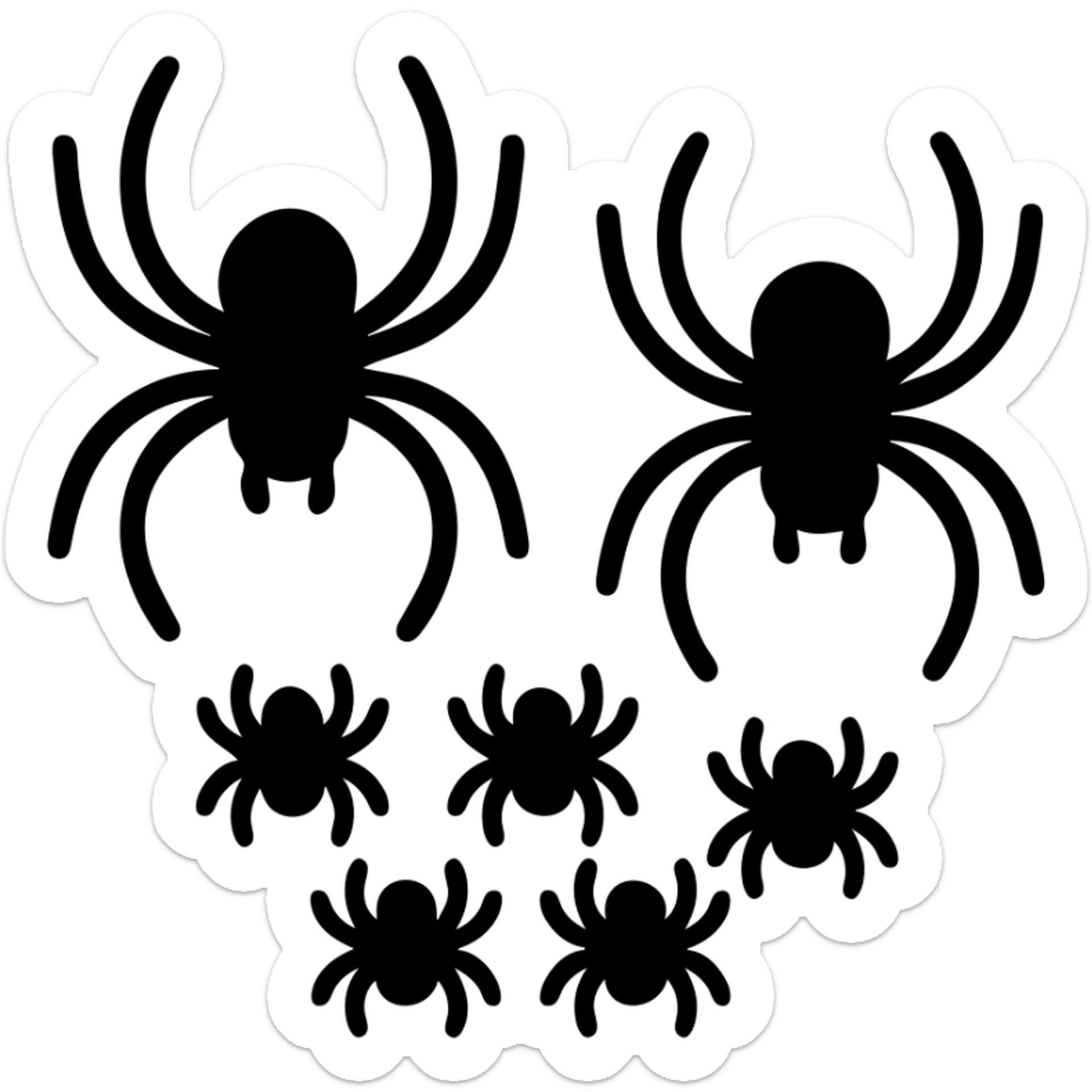 A family of spiders with parent spiders and baby spiders together, simple silhouette design sticker