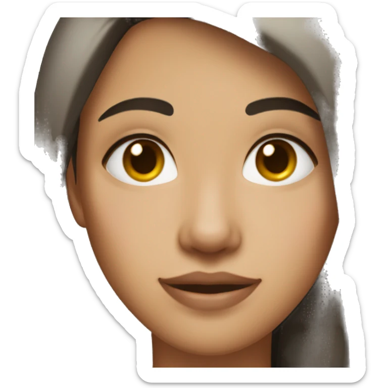 Woman with black eyes, long dark brown hair, medium fair skin, heart shaped face, and freckles sticker