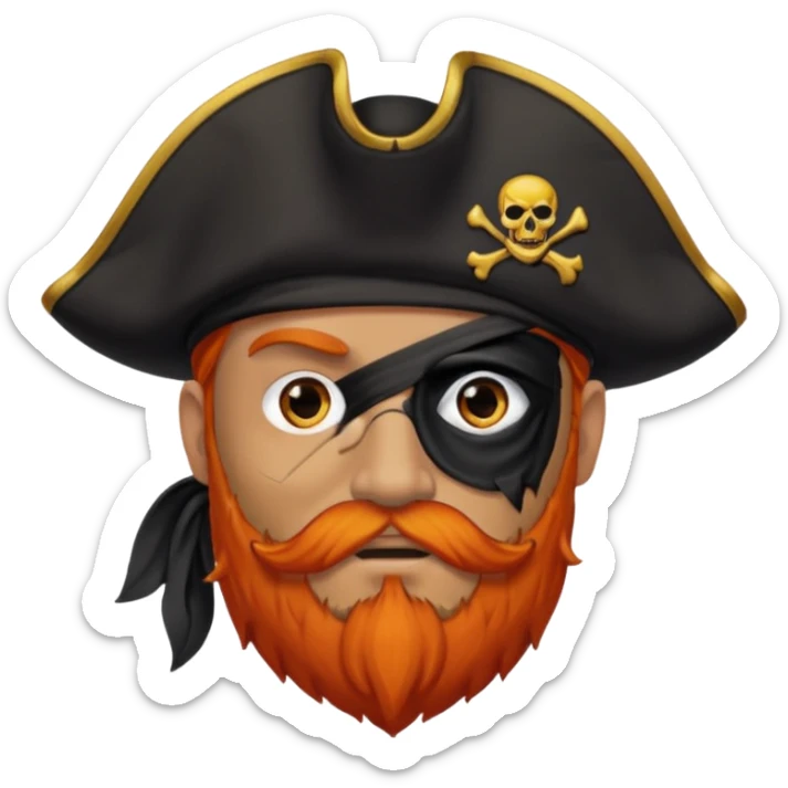 Pirata con un parche grande y negro que le cubra un ojo y con barba anaranjado sticker