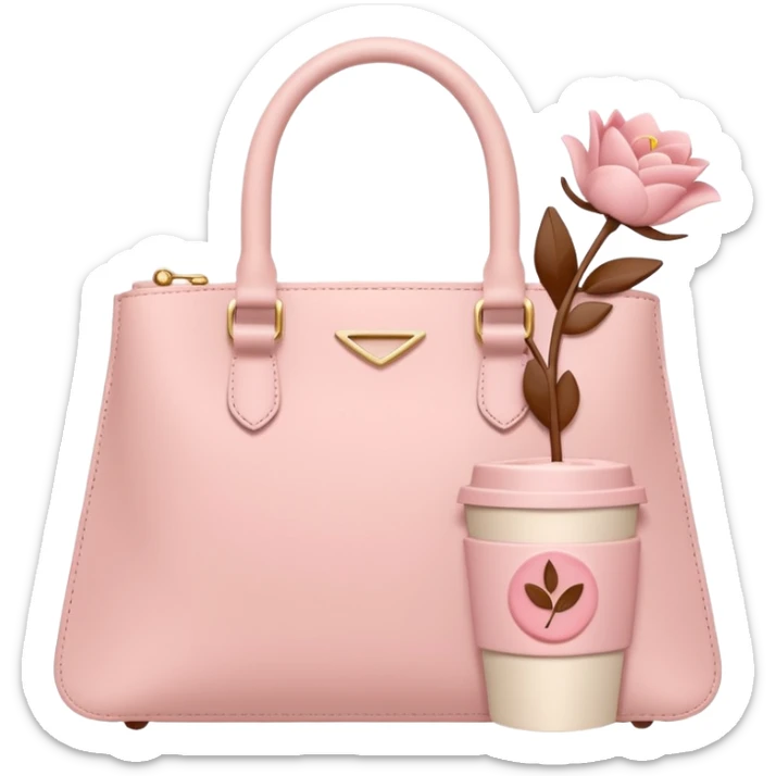 Minimal feminine icon representing girls’ lifestyle, subtle elements of lipstick, coffee cup, flower, handbag merged into one simple symbol, pastel color palette, flat design, modern and friendly, social media–ready. sticker