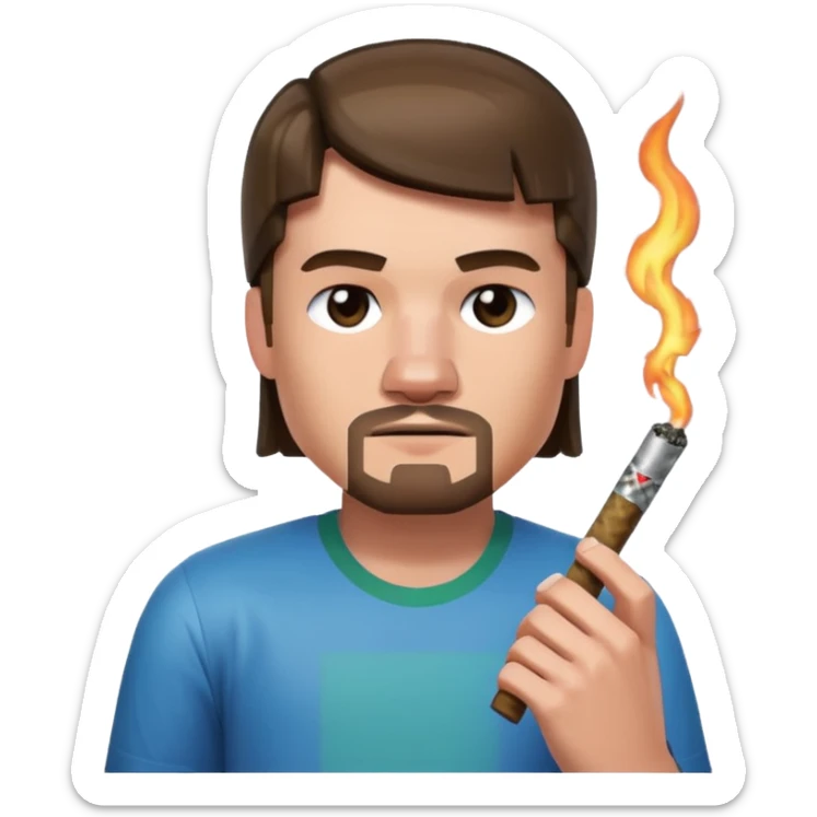 close-up face of minecraft steve character holding and smoking a blunt sticker