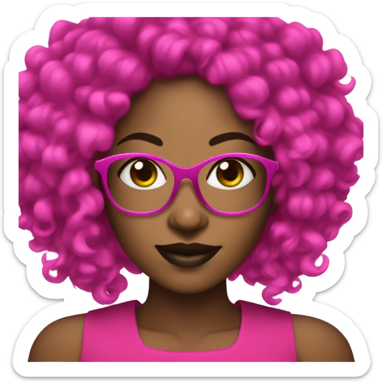 black women with earrings with fuchsia glasses with black curls happy sticker