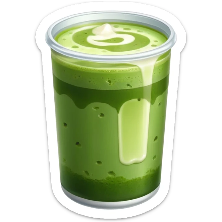 Iced matcha in a plastic can we can see the two color of mil and of matcha  sticker