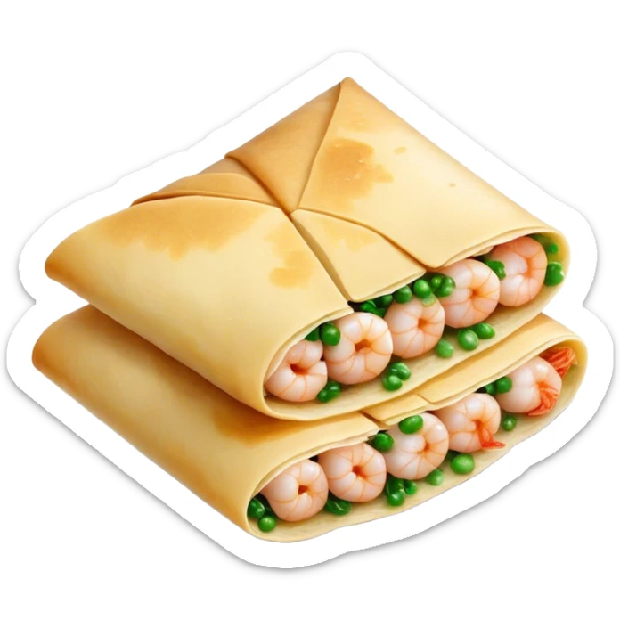 Bánh Xèo Cinematic Realistic Bánh Xèo Dish Emoji, depicted as a crispy, folded semi circle crepe filled with tiny shrimp and pork, rendered with dynamic textures and vibrant, appetizing lighting. sticker