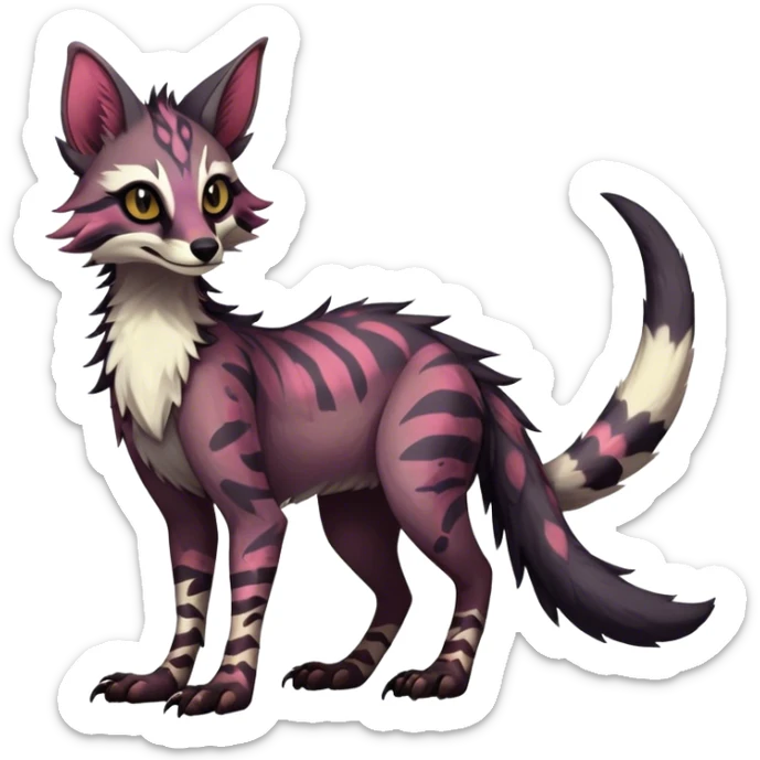 Feral Rare Fantasy dark vibrant Vernid-Sergal-Genet-Trico-species by LiLaiRa, random markings, tufted tail, tufted ears, full body sticker