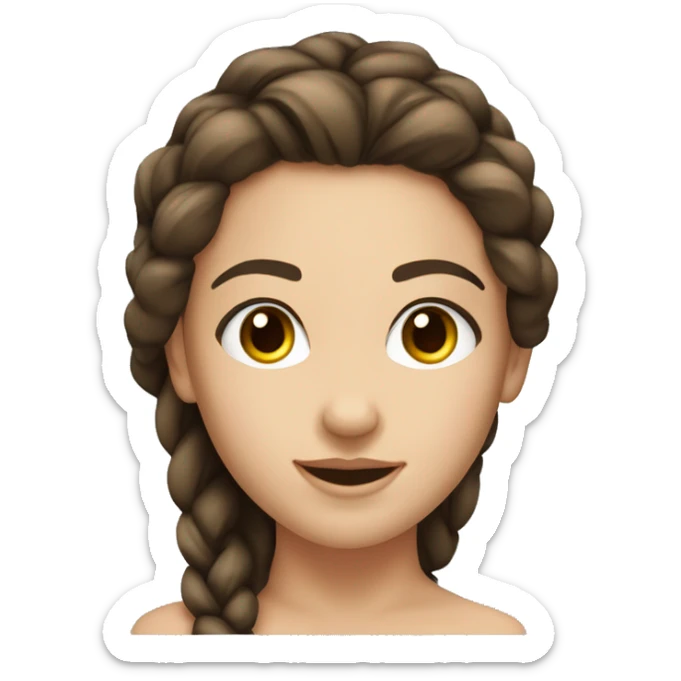 Bust of a beautiful girl. She has fair skin, a beautiful smile, a small nose, dark brown eyes and long eyelashes, she has dark hair that is braided in 2 spikelets sticker