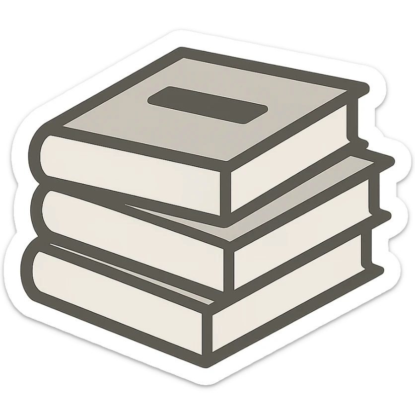 modern, simple icon of a stack of books with clear lines and neutral colors, no folder, just the symbol sticker