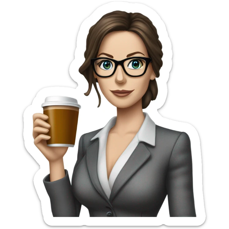 Lifelike Kate Beckinsale blue eyes wearing glasses in a business dress drinking a cup of tea  sticker