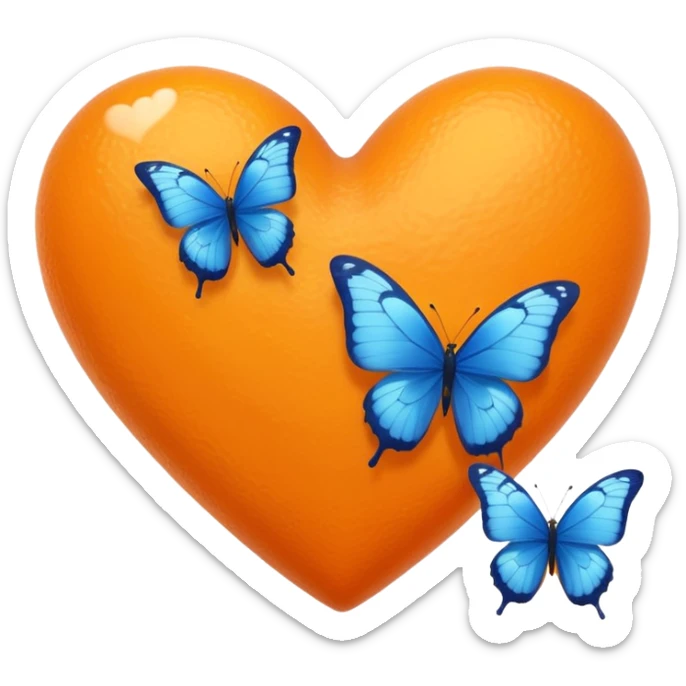 orange heart emoji in the center with blue butterfly emojis floating around sticker