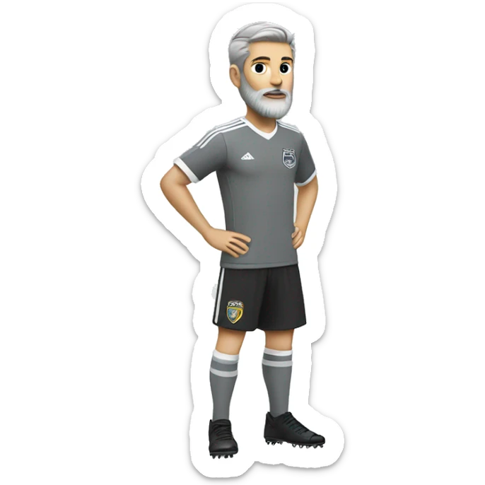white boy in gray soccer uniform and black shorts with gray beard  and hair bicycle kick sticker