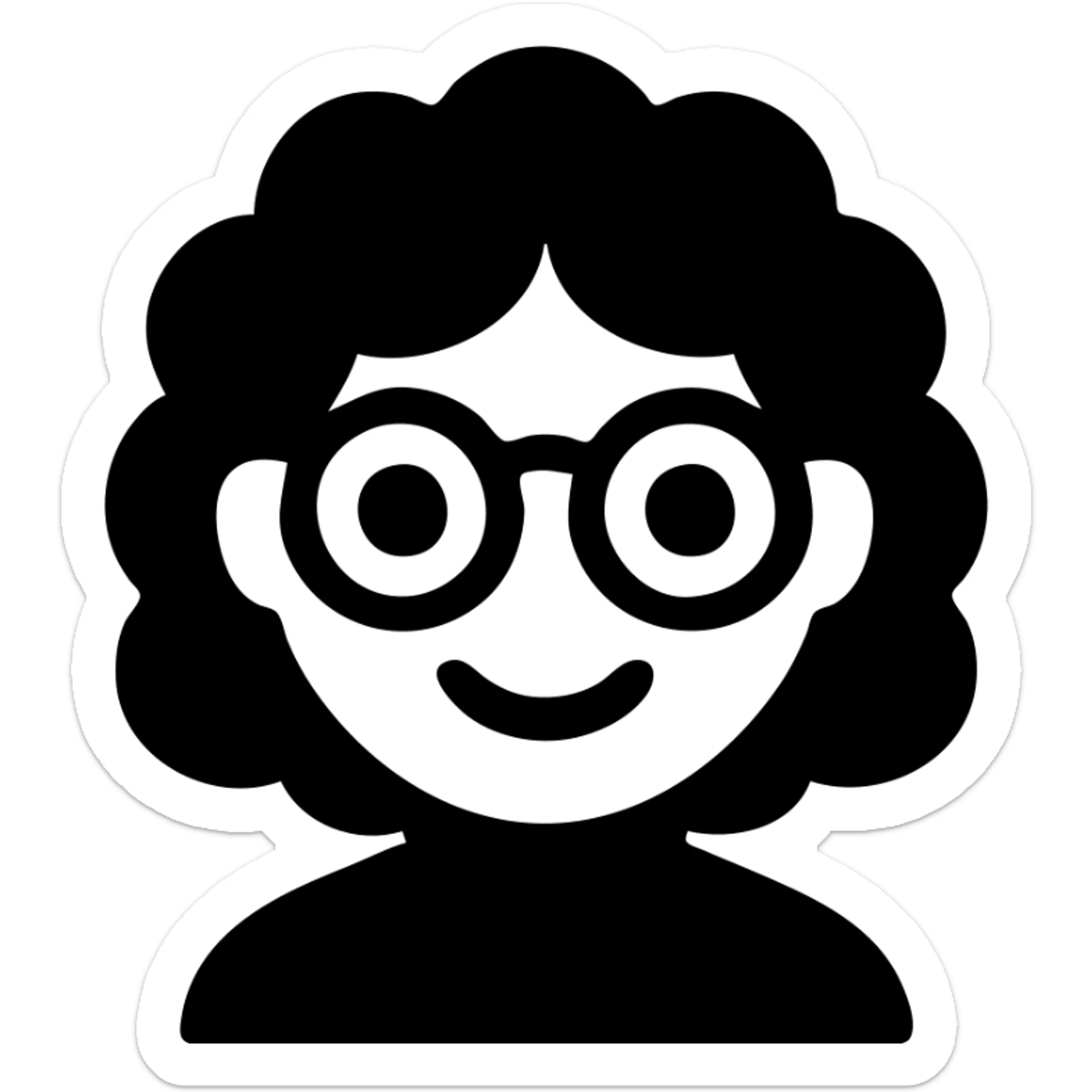 A cheerful curly-haired girl with glasses sticker