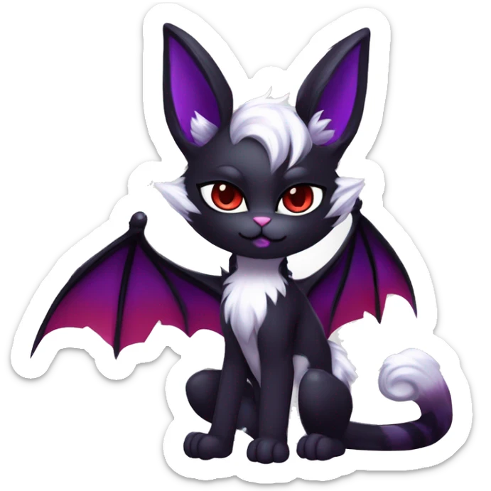 Anthro-Cute-Edgy-Vampiric-Batty-Cat-Black-Purple-Red-White-Contrast-Colors-Fantasy-Fur-Sona-Chibi-Shiny-Fakémon-Hybrid with horns full body sticker