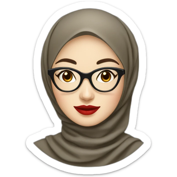 Classy Indonesian woman with pale skin and red lips wear hijab and round glasses smiling sticker