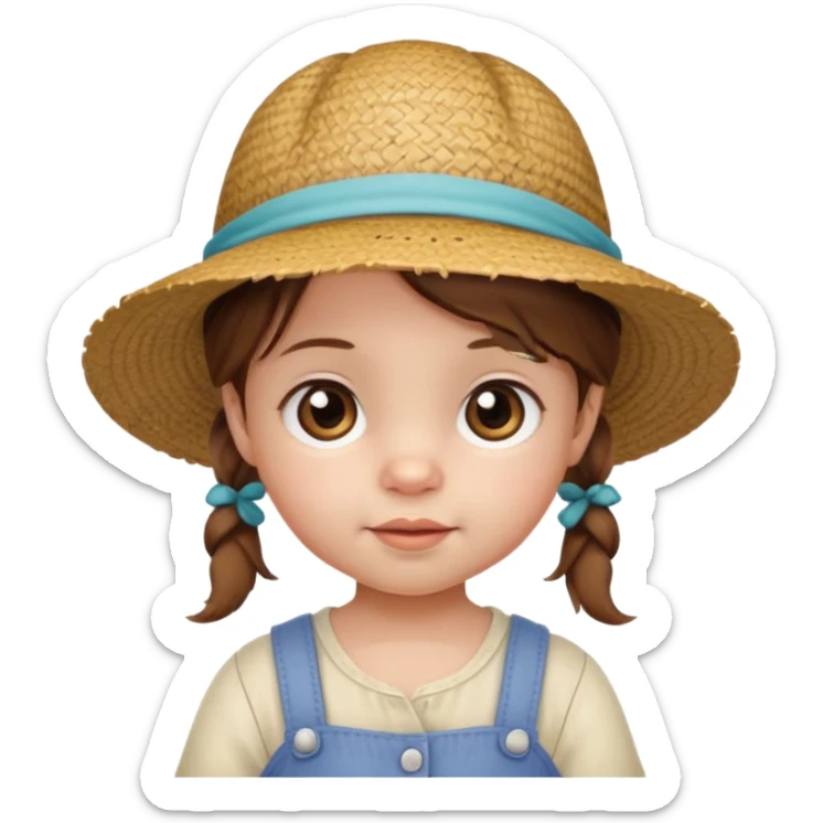 baby girl with brown hair and pigtails with a hat like My Neighbor Totoro movie sticker