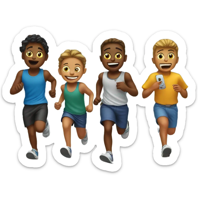 A group of young kids running to a gas station while dripping sweat while on their flip phones sticker