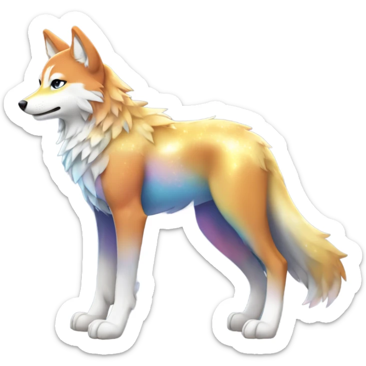 Colorful Shiny Sparkly Fionbri-Falvie-sparkle-wolf-sona full body with intricate markings sticker